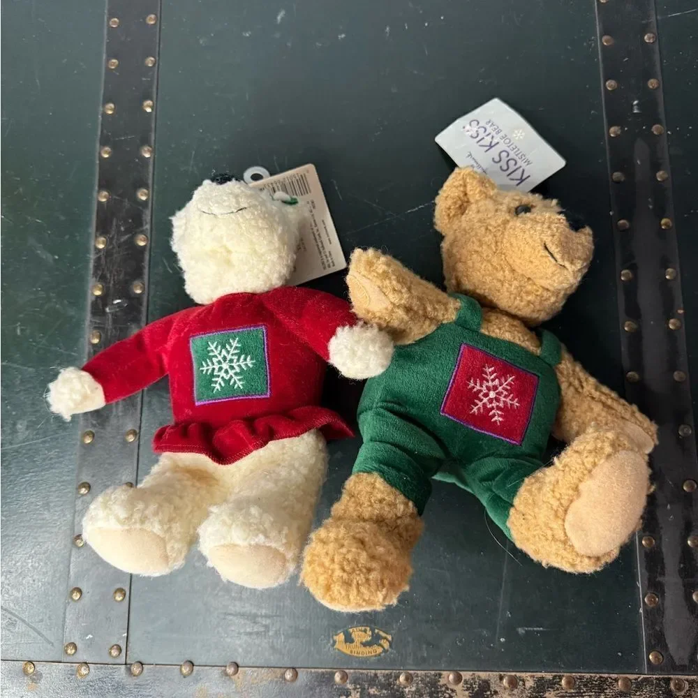 Hallmark Christmas kissing mistletoe Bears plush stuffed magnets mouth set of 2